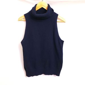 Black Sleeveless Angora & Wool Blend Turtleneck Top, Size L
